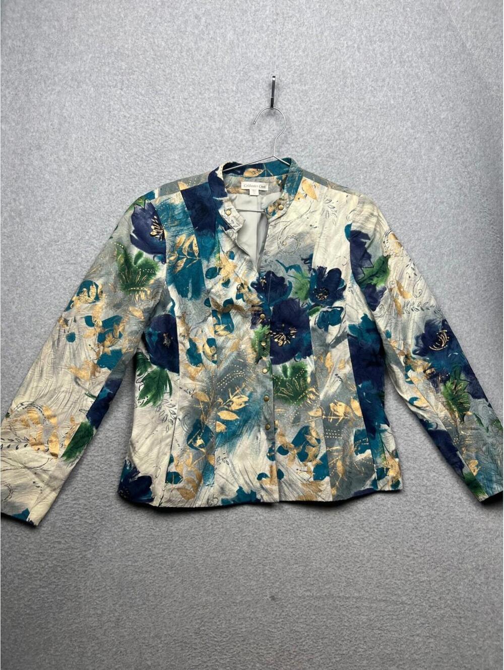 Coldwater Creek Button Up Shirt Jacket Womens Modern 16 Boho Gold Watercolor